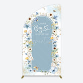 Aperturee - Aperturee Blue Floral Little Boy Baby Shower Half Moon Arch Backdrop